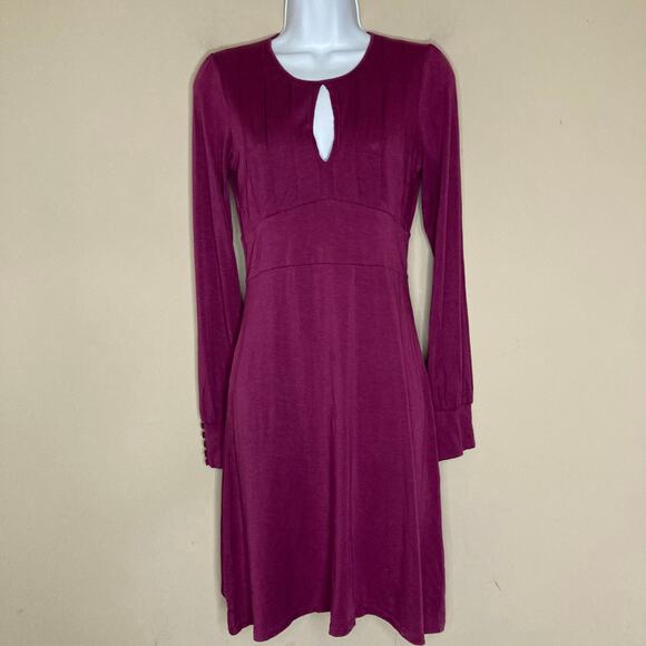 Free People Purple Keyhole Front Open Back Tie Shift Dress Long Sleeve  Size 4 - Picture 3 of 16